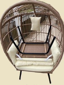 COSTWAY Korbsessel Polyrattan, Gartensofa Gartensessel mit Hocker, Kissen und Metallgestell, Rattansessel, Loungesessel, Beige Kunden-Foto 1