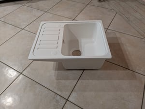HOROW Lavello da cucina in granito bianco - Lavello da incasso a 1 vasca con installazione reversibile, lavello con scarico a sifone e troppopieno 57 x 45 cm Foto del cliente 1