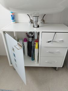 Drewniana szafka umywalkowa | Szafka łazienkowa | Wymiary: H. 58 x W. 67 x D. 30 cm | 1 ESG drzwi ze szkła bezpiecznego | 3 szuflady | nowoczesne meble łazienkowe - Darola Zdjęcie produktu od klienta nr 1