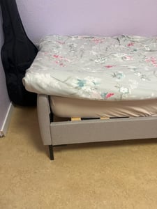 Flieks Polsterbett 180x200cm Doppelbett mit Lattenrost, Massivholzbett Jugendbett mit Verstellbarem Kopfteil, Gästebett Leinenstoff, Grau-Beige Kunden-Foto 4
