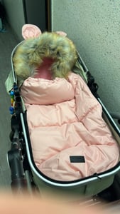 MoMi COZY – Universal-Fußsack für Kinderwagen, Fleece-Innenfutter, beidseitiger Reißverschluss & Kapuze mit Ohren – Grau Kunden-Foto 1