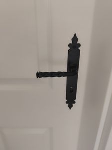 Türgriff Türklinke Türbeschlag aus Metall Schwarz matt auf Schild Profilzylinder Kunden-Foto 1