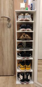 COSTWAY 8-stufiges Schuhregal,  Schuhständer Holz, Schuh-Organizer vertikal, Lagerregal freistehend, Eckregal für zu Hause, weiß Kunden-Foto 1
