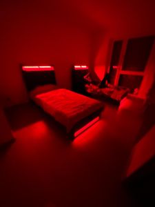 Flieks Polsterbett 180x200cm mit USB, Jugendbett Doppelbett mit Lattenrost und Stauraum, Stauraumbett mit LED, Leinen, Grau Kunden-Foto 15