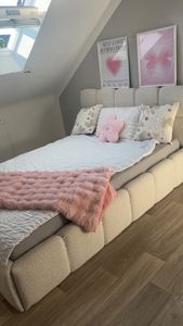Selsey Cloudy - Bett mit Polsterrahmen, Boucle-Bezug in Hellbeige, 160 cm Kunden-Foto 1