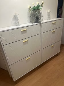 SucceBuy-Schuhschrank mit 3 Klappschubladen, freistehender Schuhschrank für High Heels, Stiefel und Hausschuhe, für den Einsatz im Eingangsbereich und Wohnzimmer Kunden-Foto 2