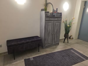 riess-ambiente Moderne Truhenbank LOFT 100cm grau Samt Sitzbank mit Stauraum gespolstert schwarz Metall Schminkbank Polsterbank Kunden-Foto 1