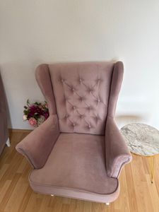 Rot Ohrensessel aus Velours Falco 86 cm Sessel mit Holzbeine Wohnzimmersessel mit Wllenunterfederung, Stoff: kronos 02 - kastanienrot Kunden-Foto 1