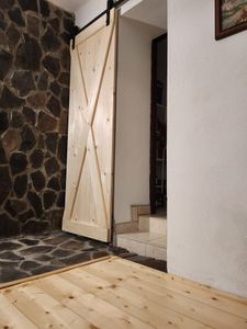 SWANEW Schiebetürsystem Schiebetürbeschlag Set Schiebetür Holzschiebetür—Stripes—363cm Kunden-Foto 3