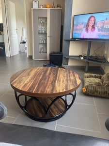 Tribesigns Runder Couchtisch, 80 cm Runder Holztisch, Bauernhaus Runde wohnzimmertisch mit 2-Ebenen Lagerung, Moderne Einfache Braune Teetisch Kunden-Foto 1