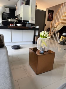 sweeek - Kubischer Tisch mit Spiegelglas, Sofaende, Beistelltisch, 40 cm - Bernsteinfarben Kunden-Foto 1