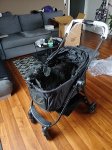 COSTWAY 3 in 1 Hundewagen, Hundebuggy mit verstellbarem Netzdach, Korb&Getränkehalter, Haustiere Buggy bis 15 kg, Hundebox klappbar, Metall (Grau) Kunden-Foto 1