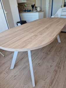 Dekori Runder Ausziehbarer Esstisch für Esszimmer, Wohnzimmer PERO, Loft-Stil, Durchmesser: 110 / 160 cm, Farbe: Eiche Craft Golden / Weiss Kunden-Foto 8