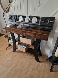 Tribesigns 105 cm Konsolentisch, Industriestil, 3-stufiger Sofatisch mit Ablageflächen und gebogenem Rahmen für Wohnzimmer, Eingangsbereich, rustikal Kunden-Foto 1