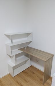 Mondeer bureau, bureau d'angle, bureau informatique pivotant, blanc+marron Photo du client 2