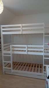 Lit Enfant Lit Superposé 90x200 Lit Triple Lit D'Enfant Bois Blanc Photo du client 2