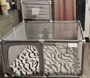 Comomy kojec dla dzieci 128 x 128 x 66 cm barierka z koszem do koszykówki, oddychająca siatka, kojec dla dzieci, kolor: szary Zdjęcie produktu od klienta nr 1