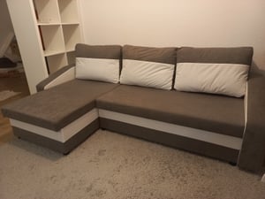 Ecksofa mit Schlaffunktion Orion, Universelle Seite, Schwarz + Grün Kunden-Foto 2