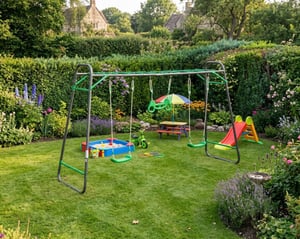 Columpio de jardín de acero con 2 asientos, escalera, barra de equilibrio y pared de escalada. Fabricado en acero con revestimiento en polvo, ideal para el jardín. Estructura de columpio para niños, apto para 4 personas, con una capacidad de carga de 200 kg Foto del cliente 1
