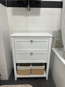 VASAGLE Badezimmerschrank, Badschrank mit 2 Schubladen, eine davon mit Trennwänden, 2 Körbe, Aufbewahrungsschrank, 30 x 60 x 80 cm, Wolkenweiß Kunden-Foto 1