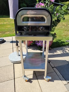 LARS360 mobiler Edelstahl-Arbeitstisch auf 4 Rollen, höhenverstellbar, doppelschichtig, Werkbank & Grillwagen, belastbar bis 300 kg, flexibel für Gastronomie, Event, L 85x61x60 cm Kunden-Foto 2
