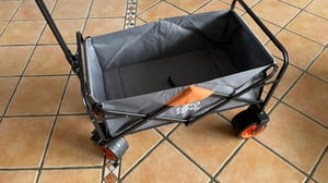 Sumasoma 120L Bollerwagen Faltbar 150KG Belastbar mit Große Breiten Rädern und Bremse, Großer Camping Wagen für Strand mit Verstellbarem Griff, Grau Kunden-Foto 3