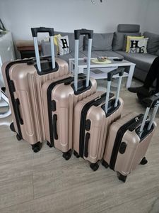FCH 4 pezzi Set di valigie in ABS con ruote a 360°, grigio scuro, bagaglio a mano Foto del cliente 4