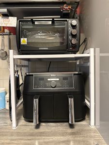 Küchenregale, Ausziehbarer Mikrowellenständer mit 6 Haken, 40-64cm ausziehbarer Mikrowellen Regal, Gewürzregal, Mikrowellenhalterung, Organizer mit 6 Haken, bis 30kg, Schwarz Kunden-Foto 13