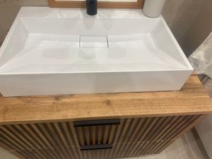 Mai & Mai Waschbecken Aufsatzwaschbecken Weiß Hänge-Waschtisch Rechteckig 1 Armaturenloch Breite: 90cm inkl. Ablaufgarnitur Col19 Kunden-Foto 1