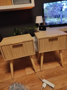 FCH Nachttisch 2er Set mit Schublade,  Gekerbter, Beistelltisch für Schlafzimmer, 40 x 30 x 55 cm, Schwarz Kunden-Foto 1