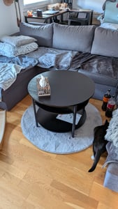 FABATO runder Couchtisch, höhenverstellbarer Kaffeetisch mit verstecktem Ablagefach, Bauernhausstiler Wohnzimmertisch, 2-facher kleiner runder Beistel Kunden-Foto 1