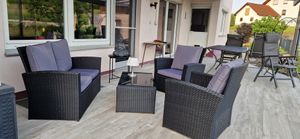MeXo Gartenmöbel Set Lounge Set Polyrattan Lounges 4-teile für 3-4 Personen Garten & Balkon Sitzmöbel-Set schwarz Kunden-Foto 2