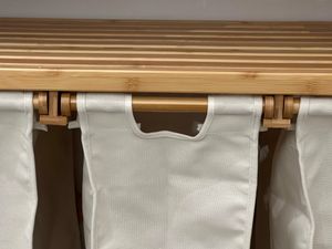 AdelDream cesto portabiancheria 150 l 3 scomparti 2 ripiani sacco portabiancheria estensibile e rimovibile, raccoglitore di biancheria in bambù beige Foto del cliente 2