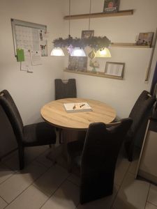 Runder Ovaler Esstisch Ronda - Holzdekor Artisaneiche - Säulenfuß - ausziehbar 104-144x104cm Kunden-Foto 1
