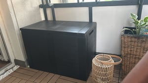 Balkon Auflagenbox Holz Optik Gartentruhe Auflagen Kissenbox Balkon Box Truhe Kunden-Foto 1