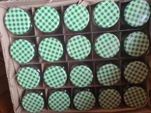 Gläser 720 ml FACETTE klar 20 Stück INKLUSIVE KARIERTEN ROTEN DECKELN, Stückzahl in der Packung: 20 Einmachgläser mit Einmachdeckel Kunden-Foto 1