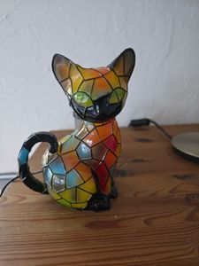 Katzen Lampe, Katzenlampe Mosaik, Nachttischlampe, USB Nachtlicht Katze mehrfarbig, vintage buntglas lampe, Bedside lamp, Schlafzimmer Deko Geschenk Kunden-Foto 2
