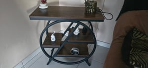 Tribesigns 3-Etagen Beistelltisch, Holz Sofa Beistelltisch mit Lagerung,  , Nachttisch mit geometrischem Metallrahmen für Schlafzimmer Wohnzimmer Kunden-Foto 2