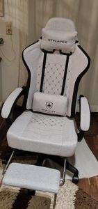 PLAYER Gaming Stuhl Ergonomischer Gaming Sessel Schreibtischstuhl PC Gamer Racing Stuhl mit Stoffoberfläche, Federsitzkissen, Verbindungsarmlehnen Kunden-Foto 14