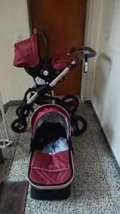 KIDUKU® 3 in 1 Kombi Kinderwagen Beige/Gold Buggy Reisebuggy inkl. Auto- Babyschale Faltbar ECE R129 Kunden-Foto 1