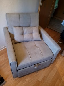Bealife 3-in-1 Schlafsessel AR22 mit Liegefunktion - Ausziehbarer Relaxsessel mit Armlehnen & Seitentasche - Maße 191x68x44cm (LxBxH) -Hellgrau Kunden-Foto 1