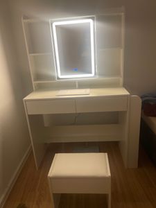 Schminktisch mit LED-Beleuchtung mit Hocker Spiegel Schublade und Fächern Frisiertisch Kosmetiktisch Kommode Kunden-Foto 1