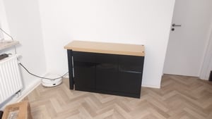 Uittrekbare bartafel met lederen bekleding, draaibare eettafel met kast, keukentafel/eettafel, 360° draaibaar, 120-180x40x71.5cm, zwart Klantenfoto 4