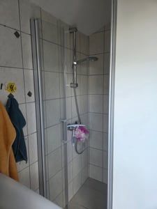 Doppeltür 90x185cm Pendeltür Nischentür dusche 5mm ESG Sicherheitsglas Mattgrau Schwingtür Duschabtrennung Kunden-Foto 1