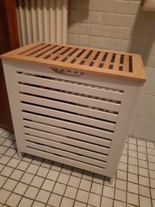 Cesto portabiancheria Rebecca Mobili con coperchio in bambù e MDF, bianco e marrone Foto del cliente 1
