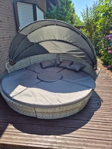 LED - Sonneninsel Rattan Lounge Gartenliege Polyrattan Sitzgruppe Liege Insel 180cm inklusive Abdeckcover Kunden-Foto 1