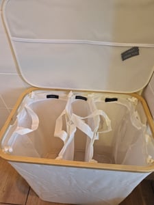 LZQ wasmand, wasgoedverzamelaar, wassorteerder met 3 afneembare stoffenzakken, opbergruimte voor speelgoed, 140 liter, 68 x 37 x 57 cm, grijs Klantenfoto 1