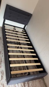 Flieks Polsterbett 140x200cm mit LED und höhenverstellbarem Kopfteil, Doppelbett mit Lattenrost und 4 Schubladen, Stauraumbett Leinen, Grau Kunden-Foto 3
