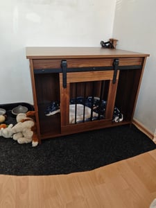 Nábytek do klece pro psy COSTWAY, box pro psy do domácnosti, psí bouda s posuvnými dvířky, postranní stolek do klece pro malé a střední psy 80x60x60cm Bílá Fotografie od zákazníka č. 1