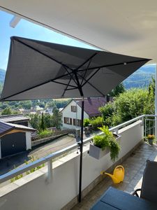 Sekey Sonnenschirm Balkon 200 x 125 cm Rechteckig Gartenschrim 8 Streben Marktschrim Terrassenschirm mit Schnellöffnungs-Knopf UV50+ Kunden-Foto 1